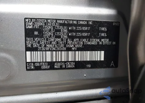 2022 Toyota Rav4 Le из США, поврежденный, VIN 2T3G1RFV3NC265499